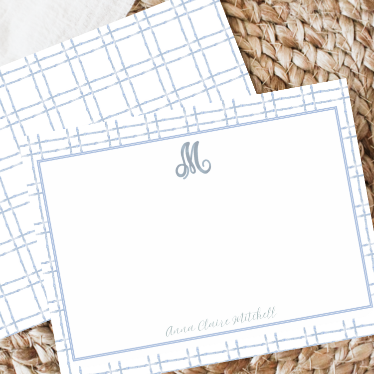 Light Blue Bamboo Plaid II Notecards