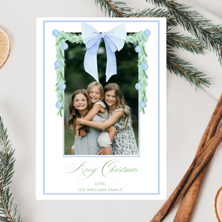 Blue Ribbon Garland Christmas Card