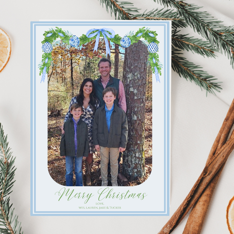 Blue Chinoiserie Garland Christmas Card