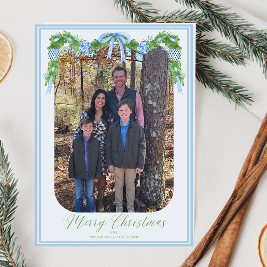 Blue Chinoiserie Garland Christmas Card