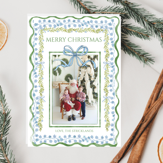 Blue and Green Whimsy Christmas Card