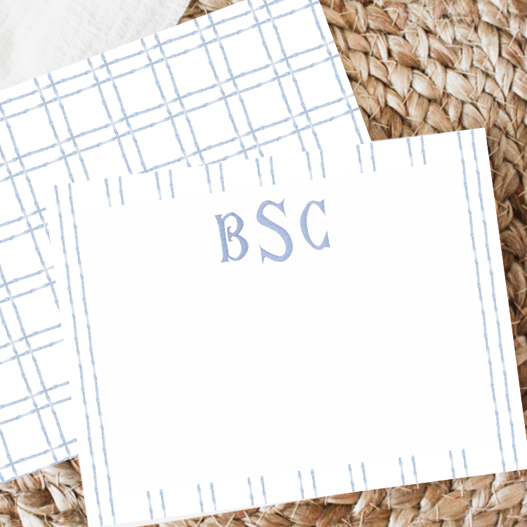 Light Blue Bamboo Monogrammed Notecards