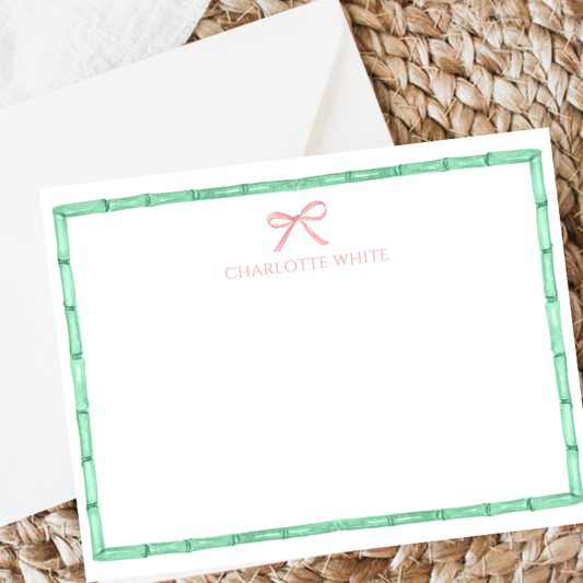 Green Bamboo & Pink Bow Notecards