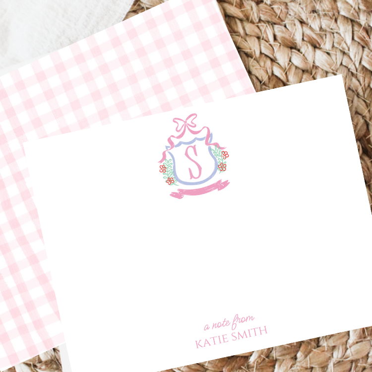 Pink Poppy Crest Notecards