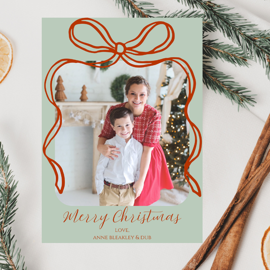 Pretty Red Ribbon Christmas Card